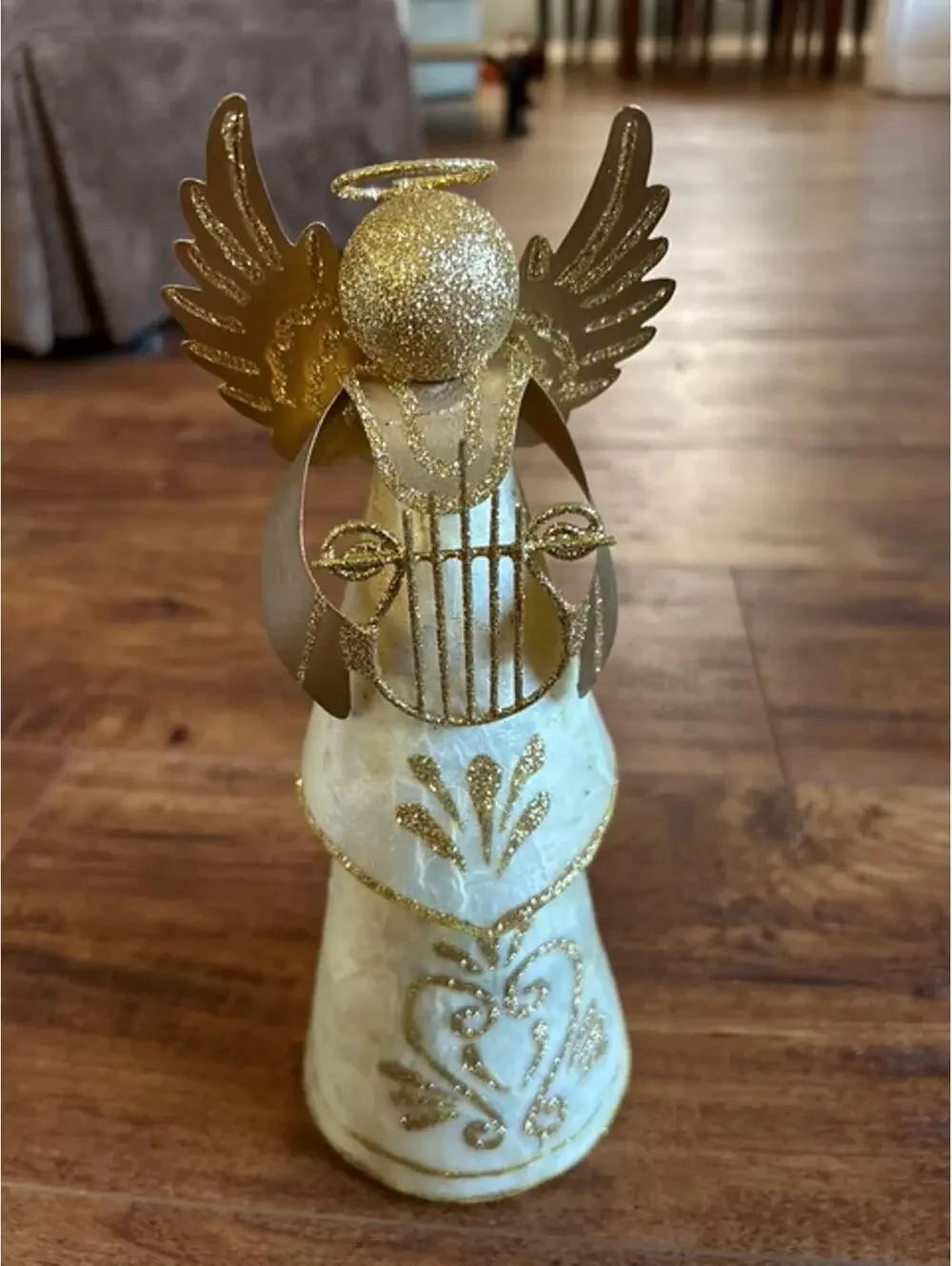 Pier 1 Decorative Gold and White Angel Figurine with Glitter Accents
